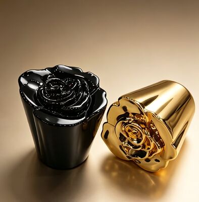 خرید کلاهک عطر مجسمه‌سازی شده گل رز لوکس از آلیاژ روی طلایی و مشکی تولید آنلاین