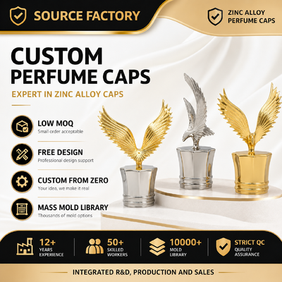 خرید درب بطری عطر زاماک سفارشی Eagle Shape Zamac درب عطر لوکس آلیاژ روی، فروش عمده درب بطری لوازم آرایشی فلزی شخصی تولید آنلاین