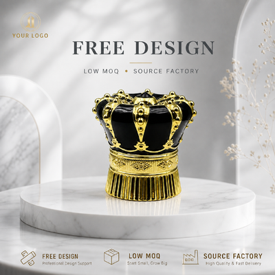 خرید لوکس طلای سیاه پرچین تاج عطر آلیاژ روی درپوش 3 بعدی برجسته Zamac درب آرم سفارشی OEM ODM منبع کارخانه عمده فروشی تولید آنلاین