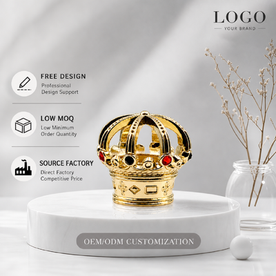 خرید لوکس Hollow King Crown Zamac Perfume Cap Gold Plated Inlaid Rhinestone Royal Fragrance Lid Zinc Alloy Metal Perfume Bottle Cover لوگو سفارشی FEA15 برای دبی بطری عطر عطر عطر عطر تولید آنلاین