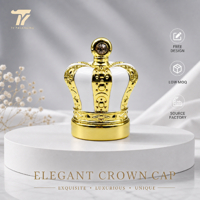 خرید کلاه عطر تاج، درب زاماک بدلیجات، رویه عطر طلای سفید، بسته بندی عطر مینا دو رنگ، کلاه عطر فلزی آرم سفارشی، کارخانه کلاه عطر عمده فروشی تولید آنلاین