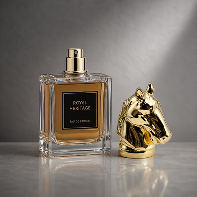 خرید عمده فروشی درب بطری عطر سر اسب طلایی جامد و براق تولید آنلاین