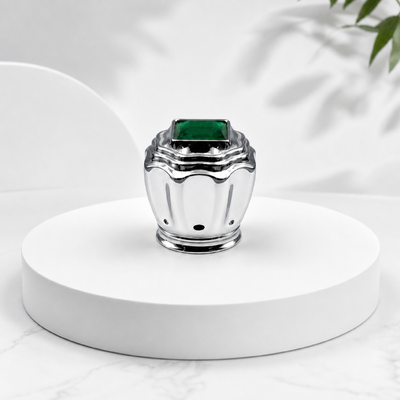 خرید فابریکه لوگو سفارشی آینه نقره موج دار زاماک عطر کلاه درخشش روی زینک آلیاژ لایه موج کاپ با مربع زمرد کریستال سازگار FEA15 50ml عمودی لبه شیشه ای بطری عطر تولید آنلاین