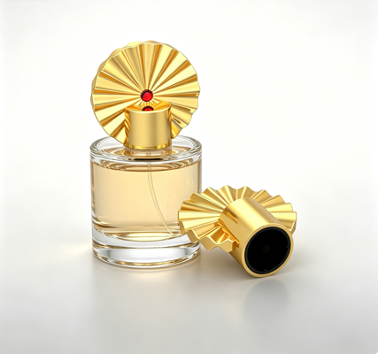 خرید درب بطری عطر لوکس زاماک به شکل پنکه با روکش طلای کریستال قرمز تزئین شده تولید آنلاین