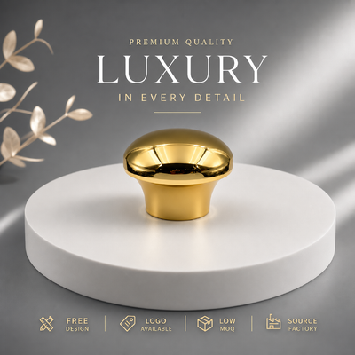 خرید درب آینه‌ای قارچی شکل طلایی از آلیاژ روی برای درب بطری عطر جامد و سنگین از فلز زاماک برای بسته‌بندی مینیمالیستی و طراحی شده عطر مغناطیسی تولید آنلاین