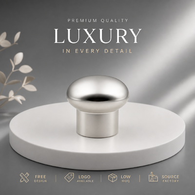 خرید درب قارچی سفارشی کارخانه، آلیاژ روی نقره‌ای برس‌خورده، درب عطر OEM ODM با لوگوی حکاکی شده سفارشی، درب فلزی زاماک برای بطری‌های شیشه‌ای عطر لوکس تولید آنلاین