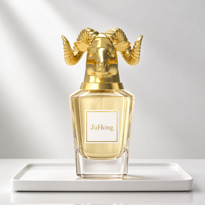خرید مجسمه 3D لوکس Ram Head Zamak Perfume Cap با لوگو حک شده سفارشی و طلاهای باستانی تولید آنلاین
