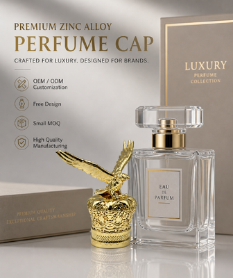 خرید درب عطر آلیاژ روی سر عقاب، روکش طلای صیقلی صاف درب فلزی سر شاهین سه بعدی برای بطری عطر لوکس با لوگوی سفارشی مغناطیسی تولید آنلاین