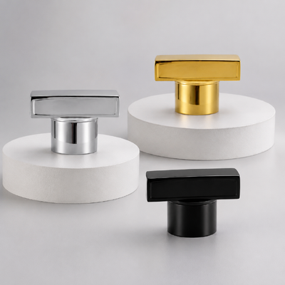خرید عمده فروشی کارخانه درپوش عطر زاماک T شکل، قسمت بالایی مستطیلی افقی، روکش بطری عطر فلزی، لوگوی سفارشی OEM تولید آنلاین