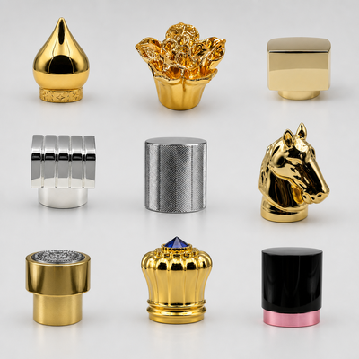 خرید قالب موجود عمده فروشی مرکب روی عطر پوشش لوگو سفارشی لوکس زاماک عطر بطری کاپ Fea15 عطر کاپ با ورودی تولید آنلاین