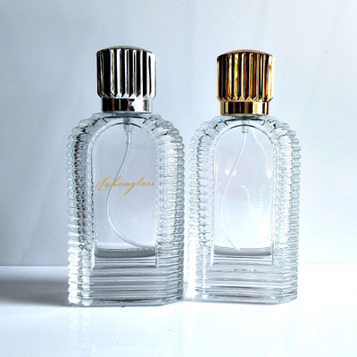 بطری عطر شیشه ای حک شده 60 میلی لیتری درجه بالا با ته ضخیم ساخته شده از مواد سفید کریستالی