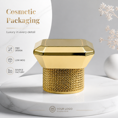 گلس طلایی هشت گوشه ای برش زنک آلیاژ عطر کلاه الماس کرول پایه سفارشی فلزی عطر کاپ مدل JH5046 برای طراح لوکس بطری عطر شیشه ای خالی
