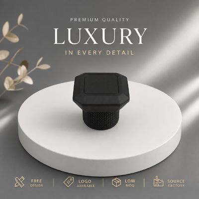 بافت خیس آلیاژ روی کلاه عطر مات سیاه هشت گوشه ای بطری عطر بالا لوگو حکاکی سفارشی برای بسته بندی عطر
