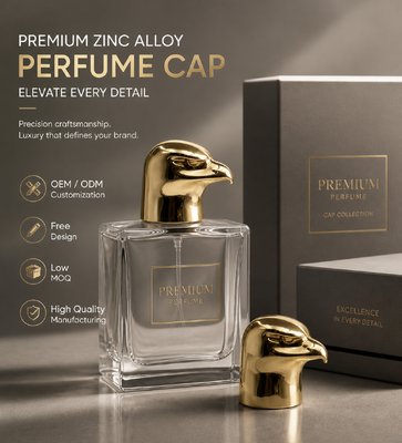 درب عطر آلیاژ روی سر عقاب، روکش طلای صیقلی صاف درب فلزی سر شاهین سه بعدی برای بطری عطر لوکس با لوگوی سفارشی مغناطیسی