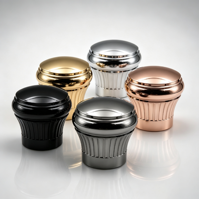 عمده فروشی کارخانه درب بطری عطر فلزی زاماک عمودی شیاردار با روکش گنبدی گرد طلا نقره رز گلد مشکی تفنگ فلزی لوگوی سفارشی