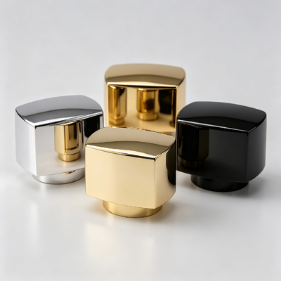 عمده فروشی کارخانه کلاهک عطر مکعبی گرد زاماک با طراحی لبه پخ، روکش بطری عطر فلزی، لوگوی سفارشی طلایی نقره ای مشکی OEM