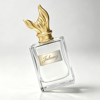 بطری عطر شیشه ای مستطیل و منحنی با کاپ زاماک طلا، بطری عطر خالی و شفاف و ضخیم، بطری عطر شیشه ای برای بسته بندی عطر
