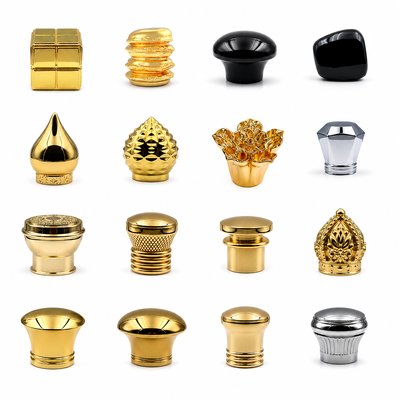 درب بطری عطر لوکس زاماک FEA15 اشکال مختلف تاج قطره‌ای مربع آلیاژ روی درب بطری عطر لوگوی سفارشی آبکاری طلا و نقره سیاه OEM ODM